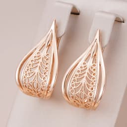Kinel New Trend 585 Rose Gold Bridal Earrings For Women Unusual Hollow Flower Long Drop Earrings Wedding Daily Fashion Jewelry