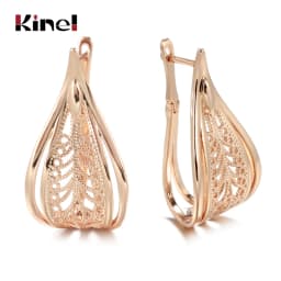 Kinel New Trend 585 Rose Gold Bridal Earrings For Women Unusual Hollow Flower Long Drop Earrings Wedding Daily Fashion Jewelry