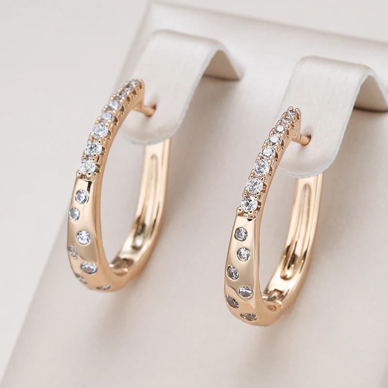 Kinel New 585 Rose Gold Color Hoop Earrings For Women Girl Fashion Natural Zircon Accessories High Quality Daily Jewelry