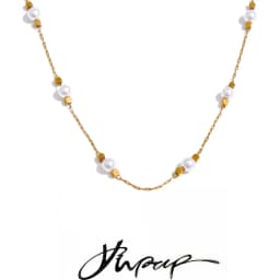 Yhpup Waterproof Stainless Steel Simulated Pearls Square Thin Chain Necklace Waterproof Fashion Chic Jewelry 2025 Accessories