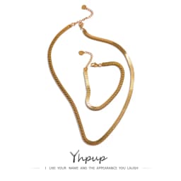 Yhpup 316L Stainless Steel Chain Necklace Bracelet Set Classic Statement Golden Waterproof Jewelry
