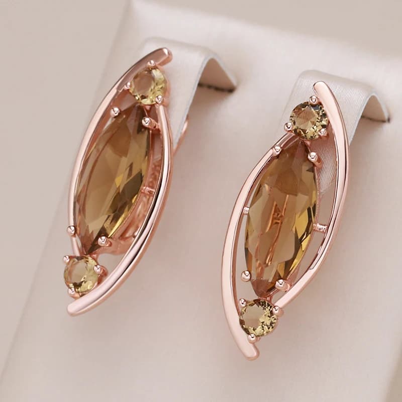 Kinel New Light Brown Crystal Long English Earrings for Women 585 Rose Gold Color With Natural Zircon High Quality Daily Jewelry