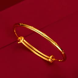 Pure 18k Yellow Gold Lucky Bracelet for Women Trend Gold Grass Smooth Push and Pull Handle for Women Jewelry