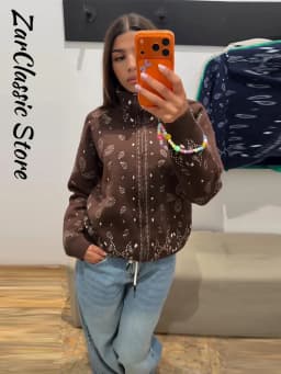 Vintage Paisley Jacquard Women's Cardigan Autumn Stand Neck Zip-up Knit Sweater Lady New Casual Elegant Winter Clothes 2026