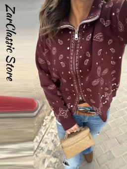 Vintage Paisley Jacquard Women's Cardigan Autumn Stand Neck Zip-up Knit Sweater Lady New Casual Elegant Winter Clothes 2026