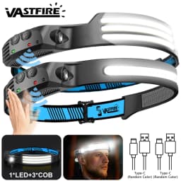 Induction Headlamp COB+LED Head Flashlight Built in Battery USB Rechargeable Outdoor Waterproof Camping Fishing Work Lantern 