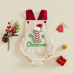 My First Christmas Baby Girl Boy Outfit Letter Embroidery Romper Sleeveless Backless Overall Romper