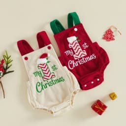 My First Christmas Baby Girl Boy Outfit Letter Embroidery Romper Sleeveless Backless Overall Romper