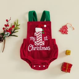 My First Christmas Baby Girl Boy Outfit Letter Embroidery Romper Sleeveless Backless Overall Romper