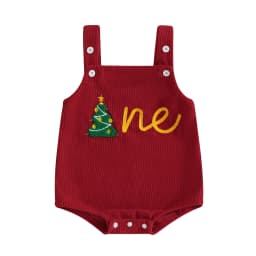 Tregren 0-18M Newborn Baby Christmas Romper Overalls Tree Letter Embroidery Sleeveless Corduroy Bodysuit Festival Infant Clothes