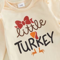 0-18M Baby Girl Thanksgiving Outfit Turkey Letter Print Long Sleeve Romper Bow Mesh Skirt and Bow Headband 3 Pcs Set for Fall