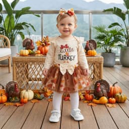 0-18M Baby Girl Thanksgiving Outfit Turkey Letter Print Long Sleeve Romper Bow Mesh Skirt and Bow Headband 3 Pcs Set for Fall