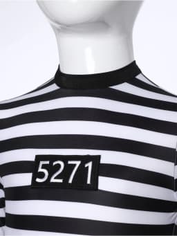 Kids Girls Prisoner Cosplay Costume Prison Jailbird Convict Uniform Long Sleeve Ruffled Striped Dress Halloween Party Dress Up
