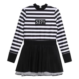 Kids Girls Prisoner Cosplay Costume Prison Jailbird Convict Uniform Long Sleeve Ruffled Striped Dress Halloween Party Dress Up