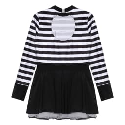 Kids Girls Prisoner Cosplay Costume Prison Jailbird Convict Uniform Long Sleeve Ruffled Striped Dress Halloween Party Dress Up