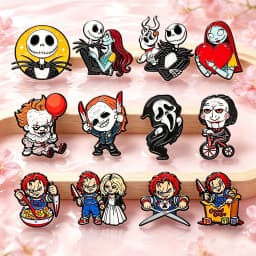 4-12Pcs Horror Movie Skeleton Joker Boys Enamel Pins Cartoon Killer Characters Brooch Fashion Lapel Badge Backpacks Jewelry Gift