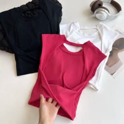 Women's Low-Intensity Yoga Fitness Vest Backless Short Sports T-Shirt Sexy Fixed Cup Waist Slimming Top Short Sleeved
