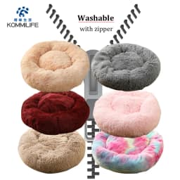 Washable Soft Long Plush Dog Bed with Zipper Cat Bed Small Medium Large Dog Round Thickened Kennel Cat Bed Blanket Couch for Dog
