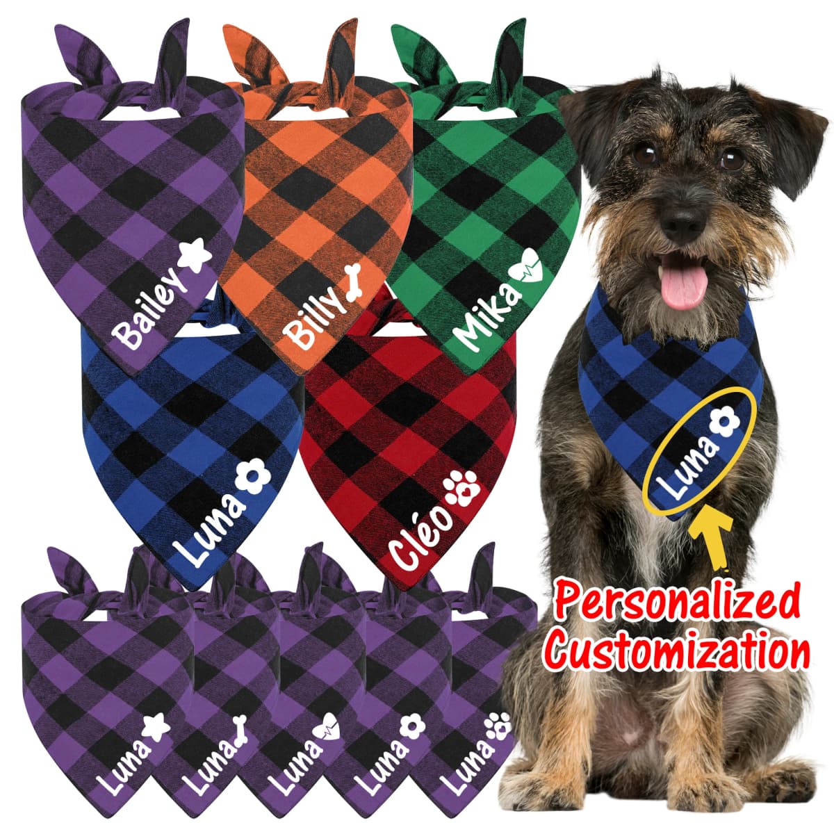 Custom Personalized Dog Bandanas Large Pet Scarf Pet Cotton Plaid Washable Collar Cat Dog Scarf Large Dog Accessories Kerchief