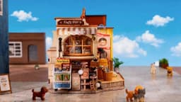 Rolife DIY Miniature House Kit Pet Store Dollhouse Wooden 3D Puzzle Model Building Kit with LED Light for Home Decor Suitable for Adults and Kids