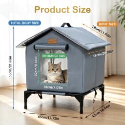 BingoPaw Elevated Outdoor Cat House Weatherproof, Insulated Feral Cat Shelter for Outside Winter with 3-Layer Aluminum Foil Thermal Liner, 600D Waterproof Oxford Pet Tent Bed with Legs & Ground Stakes for Stray Cats (45x42x55cm)
