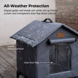 BingoPaw Elevated Outdoor Cat House Weatherproof, Insulated Feral Cat Shelter for Outside Winter with 3-Layer Aluminum Foil Thermal Liner, 600D Waterproof Oxford Pet Tent Bed with Legs & Ground Stakes for Stray Cats (45x42x55cm)