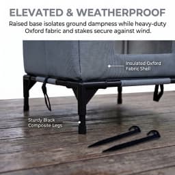 BingoPaw Elevated Outdoor Cat House Weatherproof, Insulated Feral Cat Shelter for Outside Winter with 3-Layer Aluminum Foil Thermal Liner, 600D Waterproof Oxford Pet Tent Bed with Legs & Ground Stakes for Stray Cats (45x42x55cm)