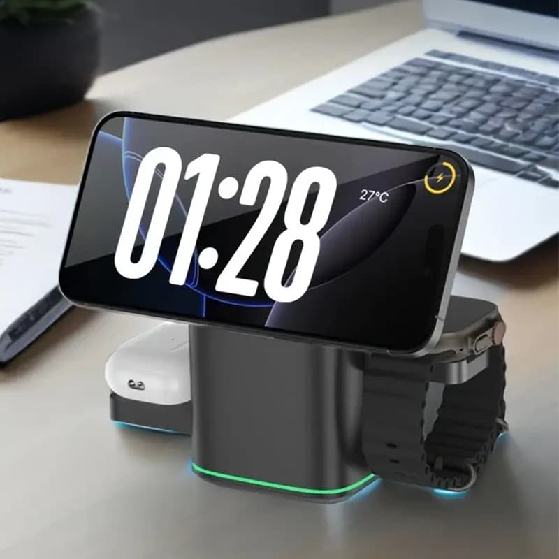 3 in 1 Wireless Charging Station for Apple15W Fast Magnetic Wireless Charger Stand for Magsafe iPhone 17/16/15/14/13/12 Pro Max