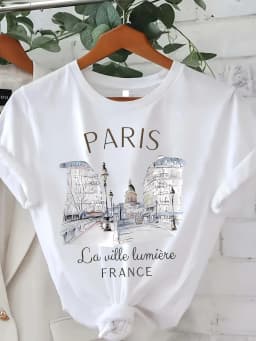 Fashion Graphic T Shirt Paris Print Women T-shirt Girl Short Sleeve Crew Neck Casual Top for Summer Spring Women's Clothing