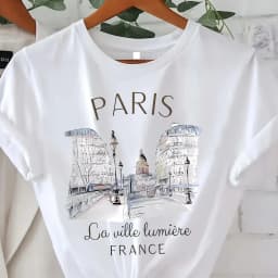 Fashion Graphic T Shirt Paris Print Women T-shirt Girl Short Sleeve Crew Neck Casual Top for Summer Spring Women's Clothing