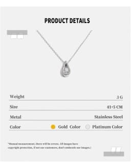 NiNice Stainless Steel Teardrop Pendant Necklace Inlaid Pear‑Shaped Sparkling Cubic Zirconia Dainty High Quality Chain Everyday