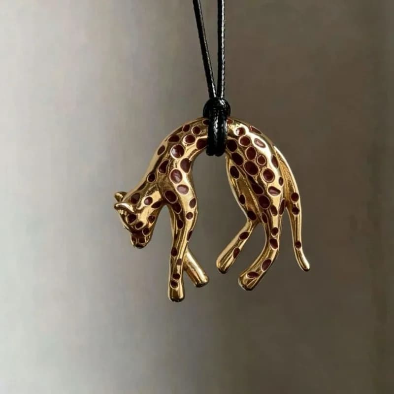 Retro Punk Leopard Pendant Necklace for Men Women Gold Enamel Spot Panther Charm Necklace Black Rope Statement Neck Jewelry