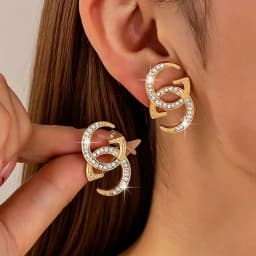 Luxury Rhinestone Interlocking Letter Earrings Double CZ Stud Earrings For Women Bridal & Bridesmaid Wear