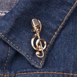 Fashion Microphone Music Note Brooches For Women And Men Gifts Gold Color Lapel Pin Men Backpack Bags Badge Kids Gifts