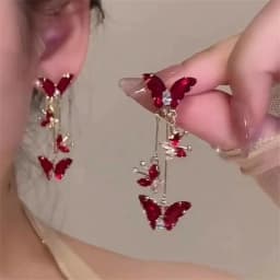 Elegant Red Zircon Butterfly Drop Earrings for Women Temperament Sweet Metal Bow Earrings Fashion Charms Jewelry Accessories