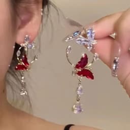 Elegant Red Zircon Butterfly Drop Earrings for Women Temperament Sweet Metal Bow Earrings Fashion Charms Jewelry Accessories
