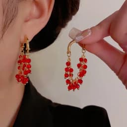 Elegant Red Zircon Butterfly Drop Earrings for Women Temperament Sweet Metal Bow Earrings Fashion Charms Jewelry Accessories
