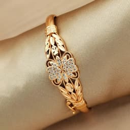 1Pcs Women's Gold Plated Flower Zircon Bangle, Hollow Filigree Design, Elegant Statement Bracelet for Daily Wear