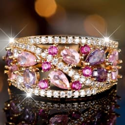 Pink Purple Crystal Water Drop Stone Engagement Rings for Women Vintage Gold Color Wedding Bands Birthstone Jewelry Party Gifts