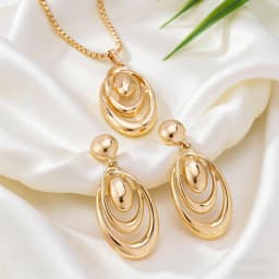 Minimalist Geometric Water Drop Jewelry Set Women Layered Oval Pendant Necklace & Dangle Earrings Timeless Fashion Jewelry