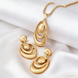 Minimalist Geometric Water Drop Jewelry Set Women Layered Oval Pendant Necklace & Dangle Earrings Timeless Fashion Jewelry