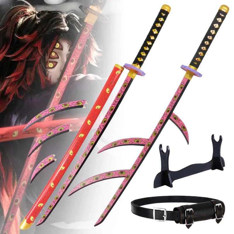 40inch Demon Slayer Kokushibo Katana Kimetsu No Yaiba Anime Cosplay Sword Ninja Knife Real Size Japanese Katana Samurai Sabre