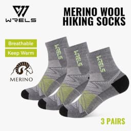 WRELS 1/2/3Pairs Merino Wool Socks Hiking Running Socks Breathable Cushion Sweat Wicking Warm Thermal Compression Wool Socks