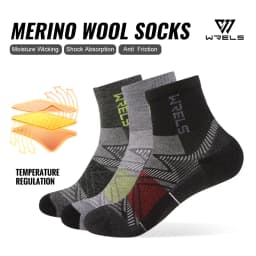 WRELS 1/2/3Pairs Merino Wool Socks Hiking Running Socks Breathable Cushion Sweat Wicking Warm Thermal Compression Wool Socks