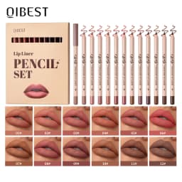 QIBEST 12 Colors Lip Liner Pen Kits Waterproof Sweat-proof Not Easy To Fade Lipliner Non-stick Cup Lipstick Pencil Makeup Sets