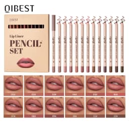 QIBEST 12 Colors Lip Liner Pen Kits Waterproof Sweat-proof Not Easy To Fade Lipliner Non-stick Cup Lipstick Pencil Makeup Sets