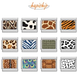 Hapiship Animal Italian 9mm Stainless Steel Module Charms Leopard Zebra Pattern Splicing Bracelet Jewelry Accessories TZ340-SV