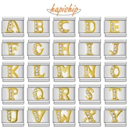 Hapiship Shiny CZ 26 Letters A-Z Italian Charms Gold Plated 9mm Stainless Steel Modular Bracelet DIY Jewelry DJ2479