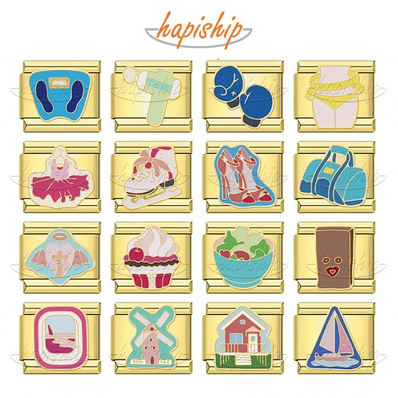 Hapiship New Enamel Italian Charms, Gold Plated Fitness Travel Sports Theme Bracelet Beads, DIY Jewelry Gifts for Women DJ2059