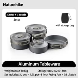 Naturehike Camping Cookware Kit Outdoor Cooking Ultralight Aluminum Pot Kettle Tablewear Set Kitchen Utensils Camping Gear